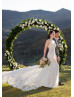 Long Sleeve Beaded Ivory Lace Tulle Deep V Buttons Back Wedding Dress